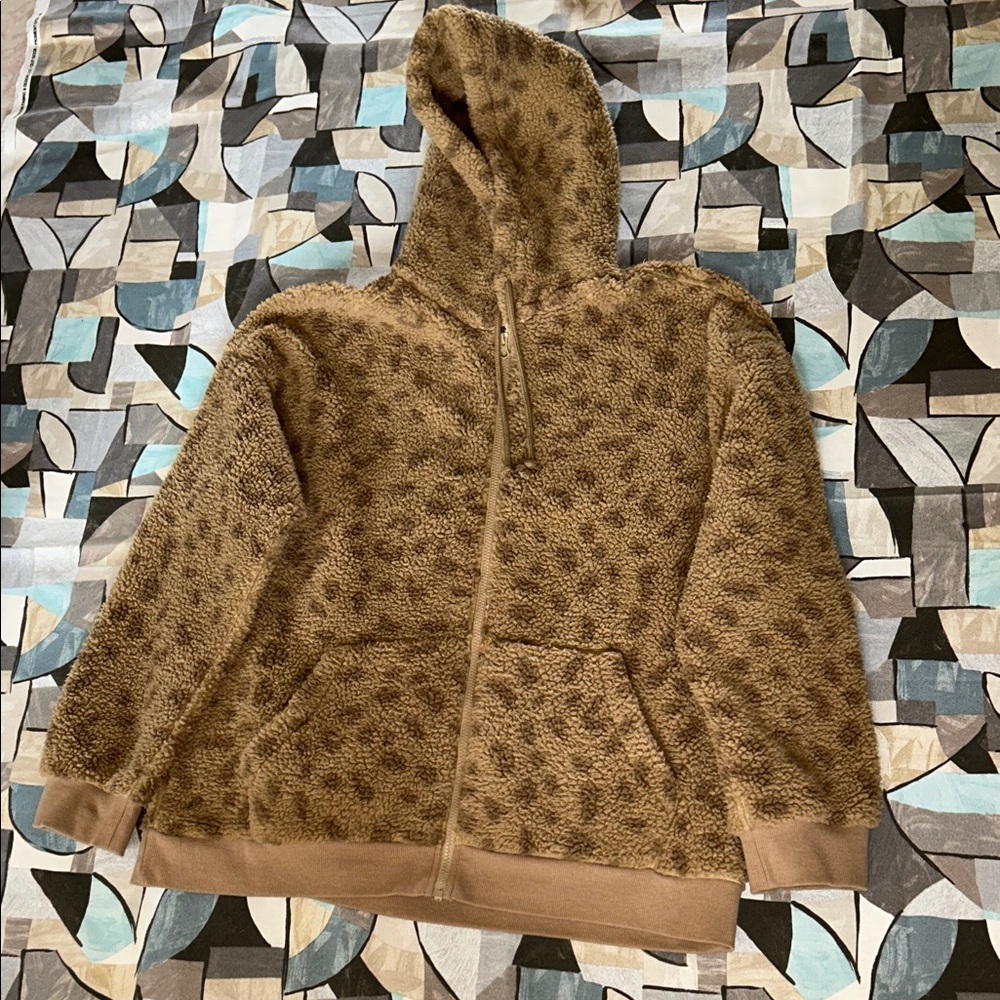 Original Use Brown Fuzzy Zip-Up Hoodie Jacket